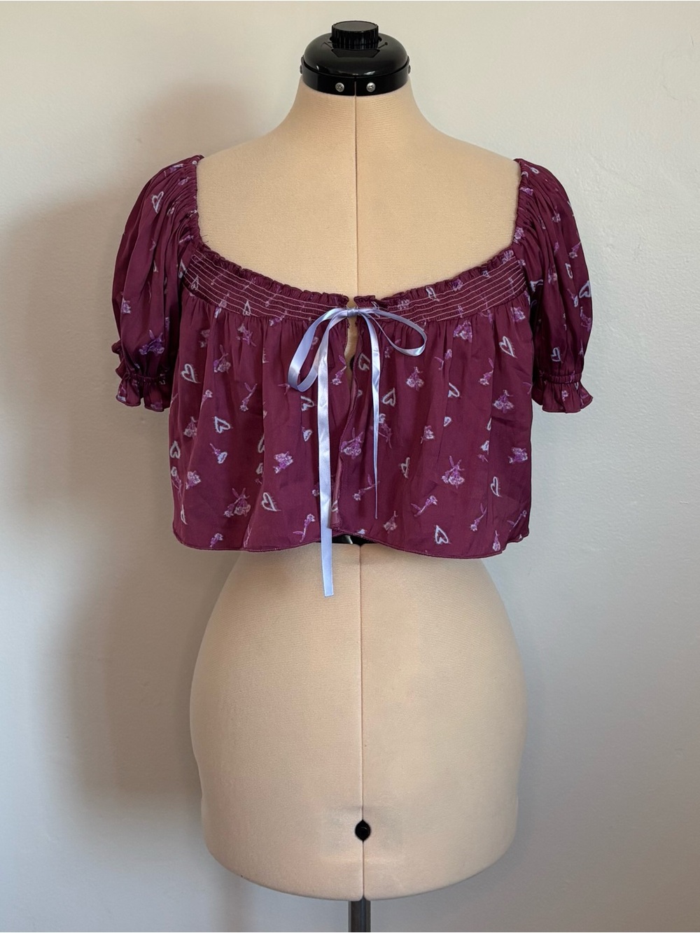 Urban Outfitters Out From Under Grace Satin Flyaway Top in Purple, Puff, Crop, S